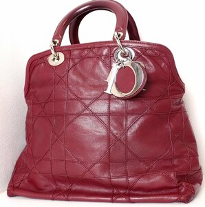  beautiful goods Christian Dior Dior leather handbag python tote bag red silver metal fittings 