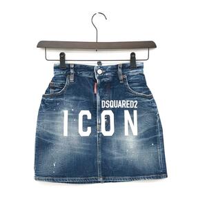 美品◆Dsquared2 ディースクエアード デニムスカート 36◆S80MA0003 ブルー コットン レディース ロゴプリント ICON 20SS ボトムス