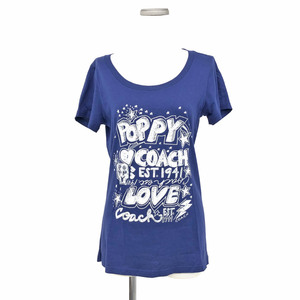 ◆COACH コーチ 半袖Tシャツ サイズM◆ ネイビー/ブルー コットン レディース トップス ブランドロゴ