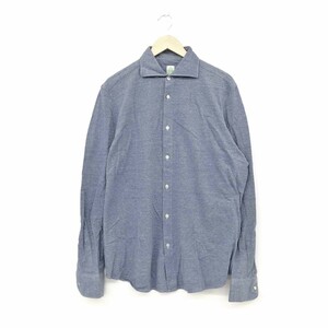 ◆Finamore フィナモレ ジャージシャツ サイズ42◆ ブルー コットン100％ メンズ ホリゾンタルカラー 長袖 カジュアルシャツ トップス
