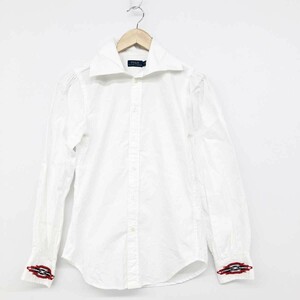 良好◆POLO RALPH LAUREN ポロラルフローレン 長袖シャツ サイズ0◆ ホワイト コットン レディース トップス ネイティブ刺繍