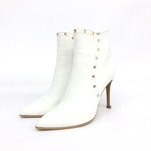 良好◆DIANA ダイアナ ブーツ 23◆ ホワイト ポインテッドトゥ/ピラミッドスタッズ レディース 靴 シューズ ブーティー boots