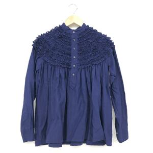  excellent *scye rhinoceros frill blouse size 38* navy linen lady's tops long sleeve Drawer special order 
