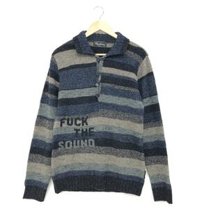 ◆HYSTERIC GLAMOUR ヒステリックグラマー 長袖ニット サイズF◆2NH-0870 ネイビー メンズ トップス ボーダー FUCK THE SOUND