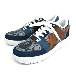 新品同様◆COACH コーチ BXC BAPEST スニーカー 28㎝◆C5011 ネイビー×グレー レザー×デニム メンズ 靴 シューズ sneakers