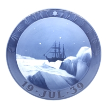 ◆ROYAL COPENHAGEN ロイヤルコペンハーゲン クリスマスプレート 1939年◆ ネイビー 陶器 流氷の海を航行する帆船 洋食器_画像1