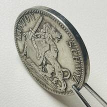 スイス　硬貨　シュヴィーツ州　1867年　5フランケン　州の花輪を守るライオン　国章　連邦射撃祭　コイン　古銭　重さ25.27g_画像4