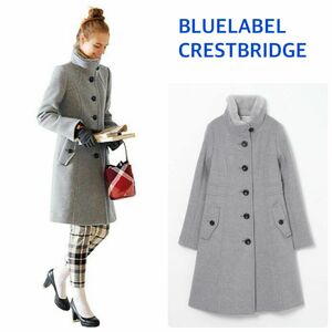 BLUELABEL CRESTBRIDGE ブルーレーベルクレストブリッジ　ラビットファー　グレー　ロングコート　Aライン　36