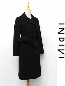 W054/ beautiful goods INDIVI trench coat long coat jacket waist belt table nappy 40 L black autumn winter 