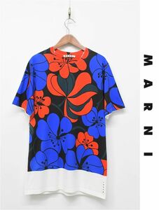 HGC-E326/MARNI マルニ 半袖Tシャツ カットソー 花柄 フラワープリント 44 メンズS レディースXL 白 大きいサイズ ポルトガル製