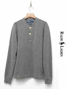 I334/美品 Polo by RALPH LAUREN セーター 長袖ニット ハーフボタン メリノウール クルーネック L グレー