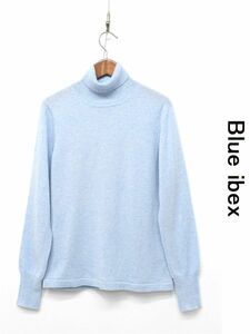 HGC-B341/美品 Blue ibex ブルーアイベックス セーター 長袖ニット カシミヤ100% ハイネック タートルネック ストレッチ M ライトブルー 青