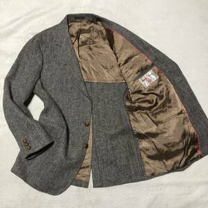 Harris Tweed ハリスツイード【人気の大きいサイズ】ヘリンボーン テーラードジャケット ブレザー 背抜き 2B ブラウン系 Lサイズ