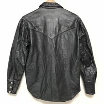 希少！LEATHER CONECTION本革オールレザーウエスタンシャツ38メンズ黒ブラックライダースシャツレザーシャツＭバイカー　シャツジャケット_画像2