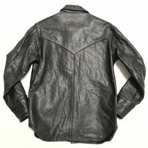 希少！LEATHER CONECTION本革オールレザーウエスタンシャツ38メンズ黒ブラックライダースシャツレザーシャツＭバイカー　シャツジャケット_画像9