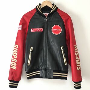 良品！SIMPSONシンプソン社製オールレザースタジャン牛革Lメンズライダースジャケット革ジャンスタジアムジャンバー本革レザージャケット