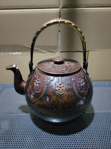中古茶器 手打 煎茶道具 急須 湯沸 やかん 銅製 重さ約740g