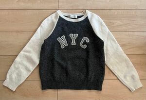 訳あり ビューティー&ユース ユナイテッドアローズ NYCロゴラグランニット XXS前後 キッズ140前後 ニットセーター