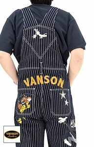 vanson×TOM＆JERRY デニムオーバーオール◆vanson ウォバッシュXLサイズ TJV-2408 バンソン ヴァンソン トムとジェリー 刺繍