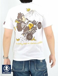 猿がバナナを踏んで滑る半袖Tシャツ◆悟空本舗 ホワイトMサイズ LG-59902 ゴクー 和柄 和風 お猿さん サル モンキー バイク