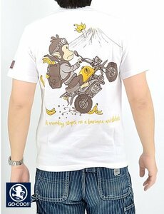 猿がバナナを踏んで滑る半袖Tシャツ◆悟空本舗 ホワイトLサイズ LG-59902 ゴクー 和柄 和風 お猿さん サル モンキー バイク