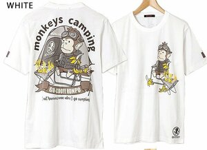 猿キャン△半袖Tシャツ◆悟空本舗 ホワイトMサイズ LG-59903 ゴクー 和柄 和風 お猿さん サル キャンプ アウトドア