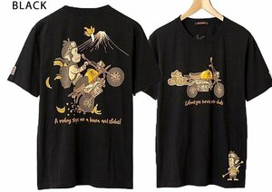 猿がバナナを踏んで滑る半袖Tシャツ◆悟空本舗 ブラックMサイズ LG-59902 ゴクー 和柄 和風 お猿さん サル モンキー バイク