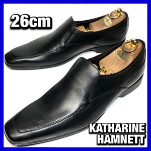 管理I9■KATHARINE HAMNETT 26cm メンズ 黒 ブラック スリッポン Uチップ キャサリンハムネット 革靴 レザー シューズ 本革 中古*BA121