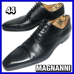 管理HQ■MAGNANNI 44 ストレートチップ 黒 ブラック 内羽根 23807 マグナーニ 革靴 レザー シューズ 本革 中古*BA073