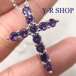  amethyst. Cross design pendant * lady's necklace silver 925 stamp color stone accessory Cubic Zirconia new goods Y-R