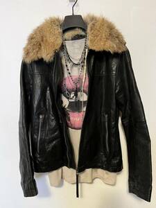 rare WORLDEXE leather fur jacket archive ifsixwasnine lgb kmrii 14th addiction g.o.a obelisk vintage 00s SHELLAC レザージャケット