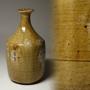 慶應◆江戸時代 瀬戸焼 灰釉徳利 酒器 黄瀬戸 桐仕立て箱
