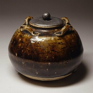 慶應◆桃山時代 古瀬戸 四耳小壷 茶入 銀蓋 茶道具