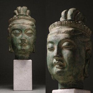 慶應◆中国仏教文物 時代仏教美術 青銅造 観音仏頭 佛頭 残欠 総高21㎝