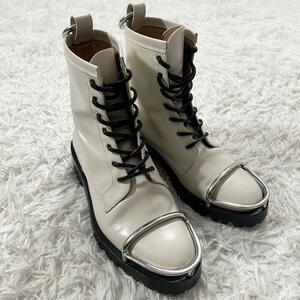  Alexander one metal fittings boots leather race up Vibram sole white ALEXANDER WANG ring Spain casual 