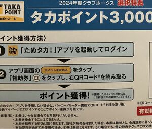 タカポイント3000pt×1枚　クラブホークス