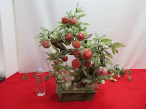 大阪17OH7220　盆栽風　石製　中国石彫刻 桃の木 縁起物　置物　H66ｃｍ　重さ約 13ｋｇ　引取可能