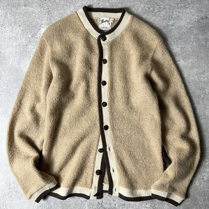 60s Barclay 25%mo hair Ram wool knitted cardigan M / 60 period Vintage sweater gran ji Camel elbow patch 