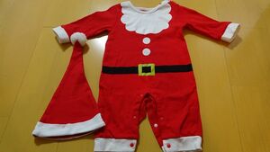 赤ちゃん クリスマスサンタプリント カラーブロック ジャンプスーツ & 帽子