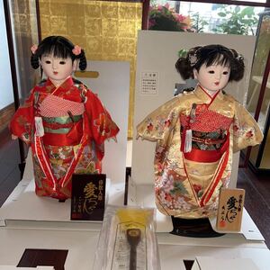 市松人形 女の子二体　新品日本人形 ケース付き