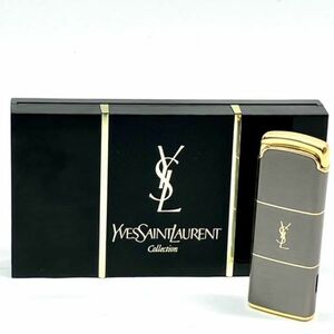 仙28 YVES SAINT LAURENT ライター ガスライター ブラック系 イヴサンローラン YSL 箱付き 喫煙グッズ たばこ