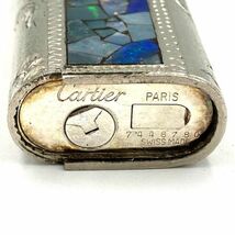 仙6 Cartier ガスライター モザイク オパール シルバーカラー ブルー系 ローラー式 カルティエ オーバル型 喫煙具 煙草_画像7