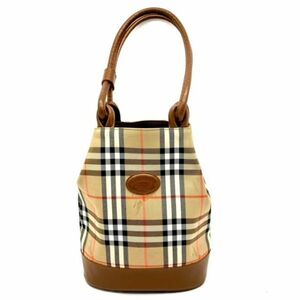 仙36 BURBERRY バケツバッグ ショルダーバッグ 巾着バッグ ノバチェック ベージュ系 ブラウン系 巾着式 バーバリー