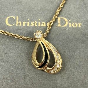 仙28 Christian Dior ネックレス ストーン ゴールド ブラックカラー クリスチャンディオール アクセサリー 小物 レディース 箱付き