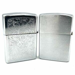 仙10【２点セット】ZIPPO オイルライター シルバーカラー 花柄 ジッポ 喫煙具 喫煙グッズ まとめて