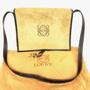 仙101 LOEWE ヴィンテージ レザー ショルダーバッグ 斜めかけ ロエベ アナグラム ２トーン ロゴチャーム付き