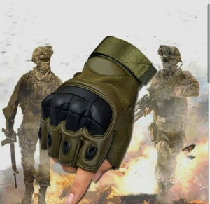  size XL bicycle for for motorcycle airsoft Survival PU leather half finger cycle finger .. glove green A-22