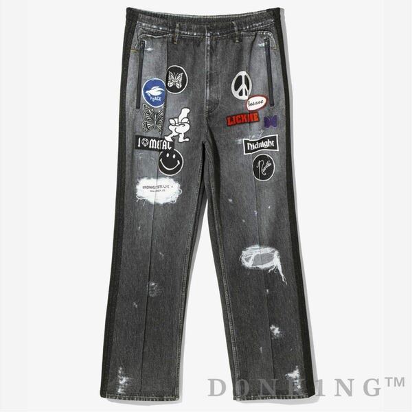 ネペンテス NEPENTHES 限定 ニードルズ NEEDLES ニードルス MIDNIGHT STUDIOS デニム 転写 プリント TRACK PANT トラックパンツ ブラック S