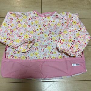 Combo mini 長袖お食事エプロン　ピンク花柄　Mサイズ
