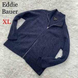 1円〜Eddie Bauer エディーバウアー ドライバーズニット ニットジャケット グランジ アンゴラ混 モヘア パンク ヴィンテージ ネイビー XL